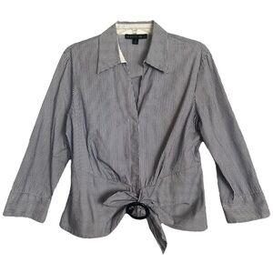 Lafayette 148 Striped Collared Shirt Women's 8 Blue White Classic Preppy Career